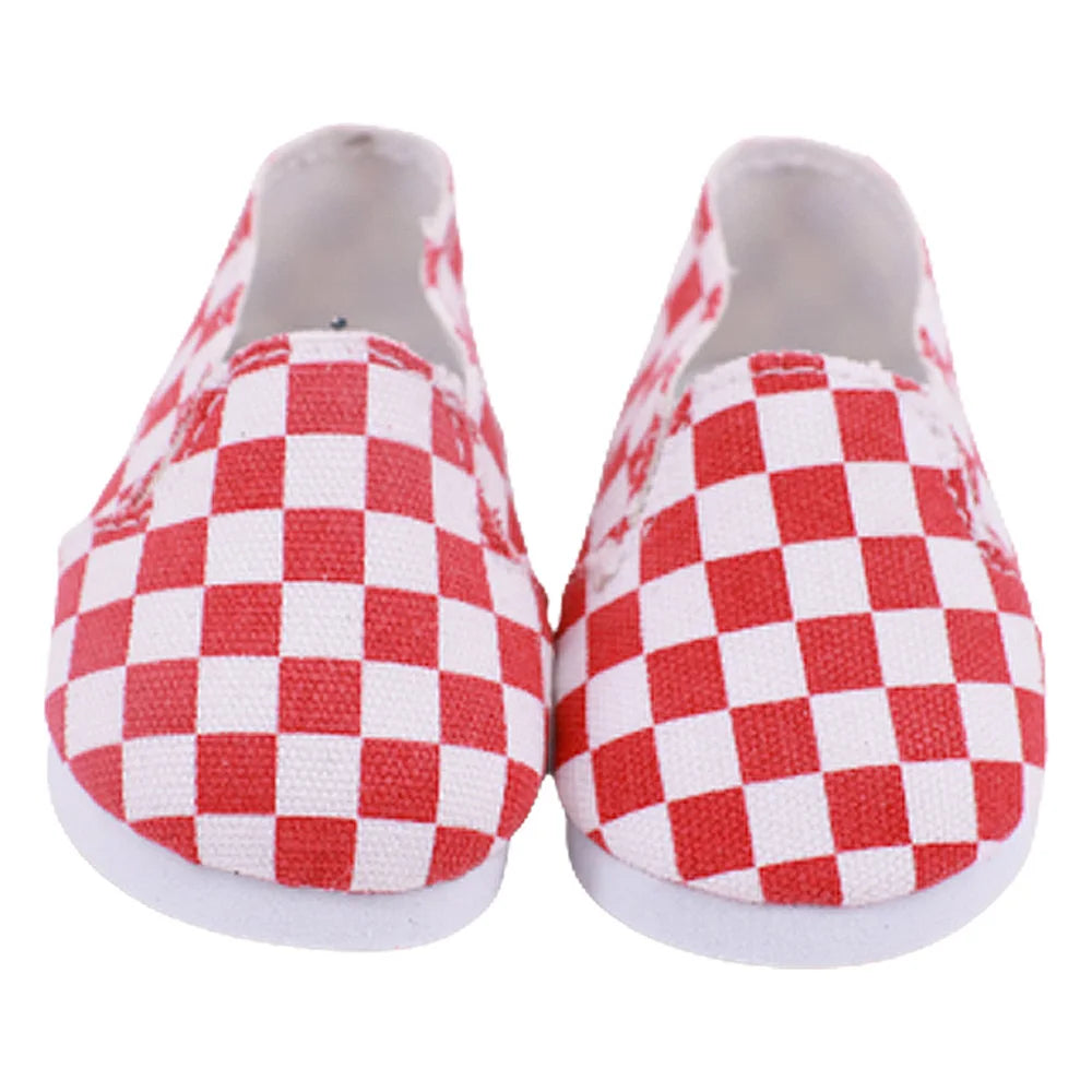 7Cm length Doll Shoes For 18 inch Girls American & 43Cm Baby New Born Doll Clothes Accessories Flowers/Bows Stamp Canvas Shoes