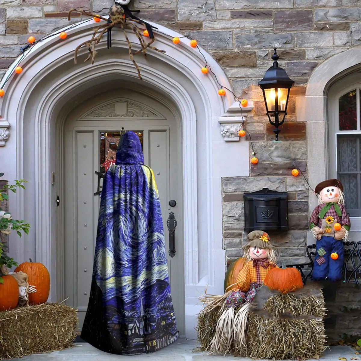 A Starry Night Van Gogh Mountain Inspiration Long Hooded Cloak Witch Medieval Costume Cosplay Cape HalloweenParty Adult Unisex