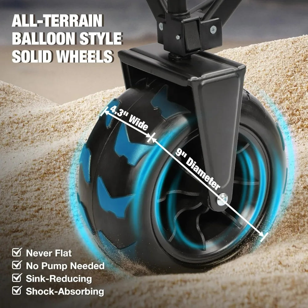 Beach Wagon with Big Wheels for Sand, 9" All Terrain Tires Collapsible Wagon, 450LBS Heavy Duty Beach Cart with Balloon Style W