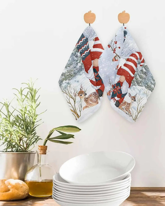 Christmas Gnomes Snowflake Elk Kitchen Dish Tea Towels Kitchens Accessories Quick Drying Hand Towels Set Christmas Decorations