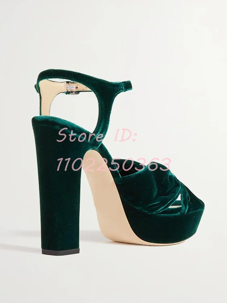 Platform Blue Knotted Straps High Heel Sandals Round Toe Back Buckle Strap Chunky Elegant Pumps 2025 Women Dress Modern Shoes