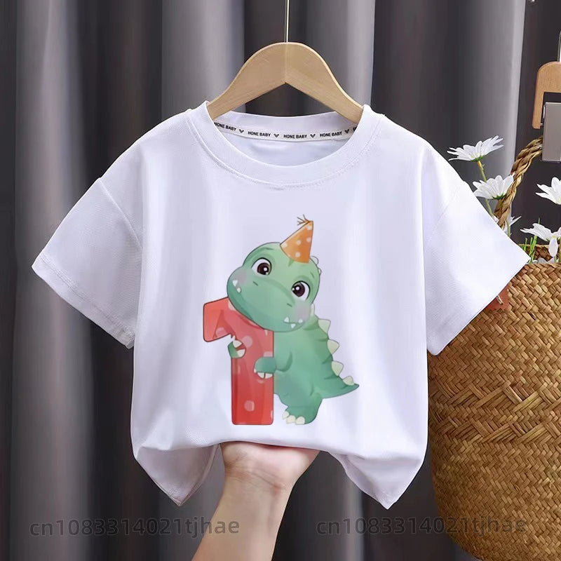 Cartoon Dinasour Birthday Baby Tshirts for Boy Party T-shirts Kids Tops Children Tees Girl Clothes