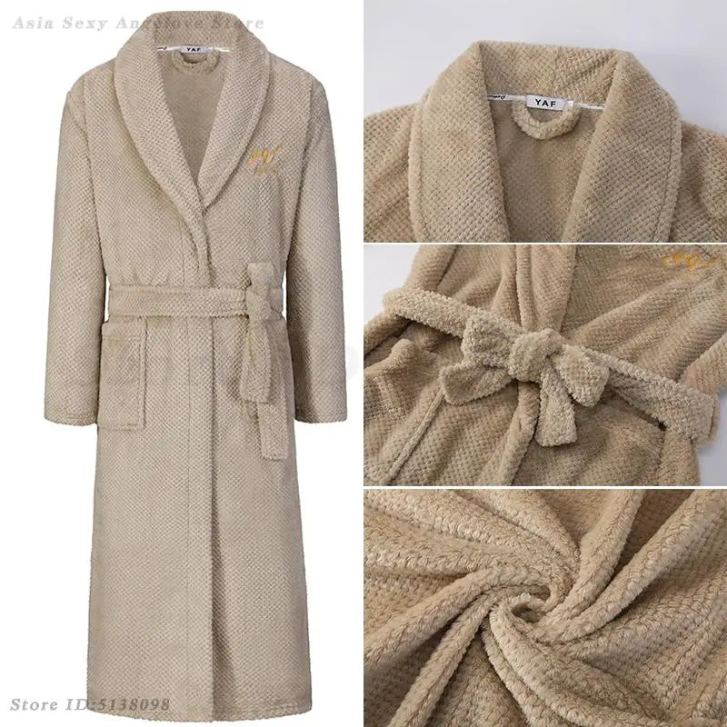 Winter New Couple Sleepwear Bathrobe Male Coral Fleece Yukata Nightwear Sexy Women's Home Clothes Flannel Absorbent Lingerie 3XL