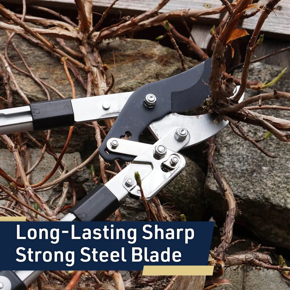Double Ratcheting Bypass Lopper Telescoping Garden Pruners Heavy Duty Tree Trimmers Rubber Grips Green Wood Cutting