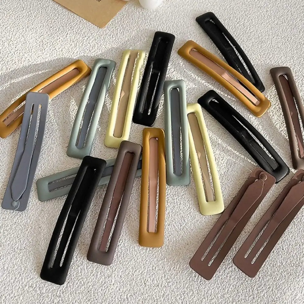 6pcs/set Headwear Korean Style Rectangle Hairpins Frosting Metal Geometry Barrettes Solid Color Hair Clip Daily