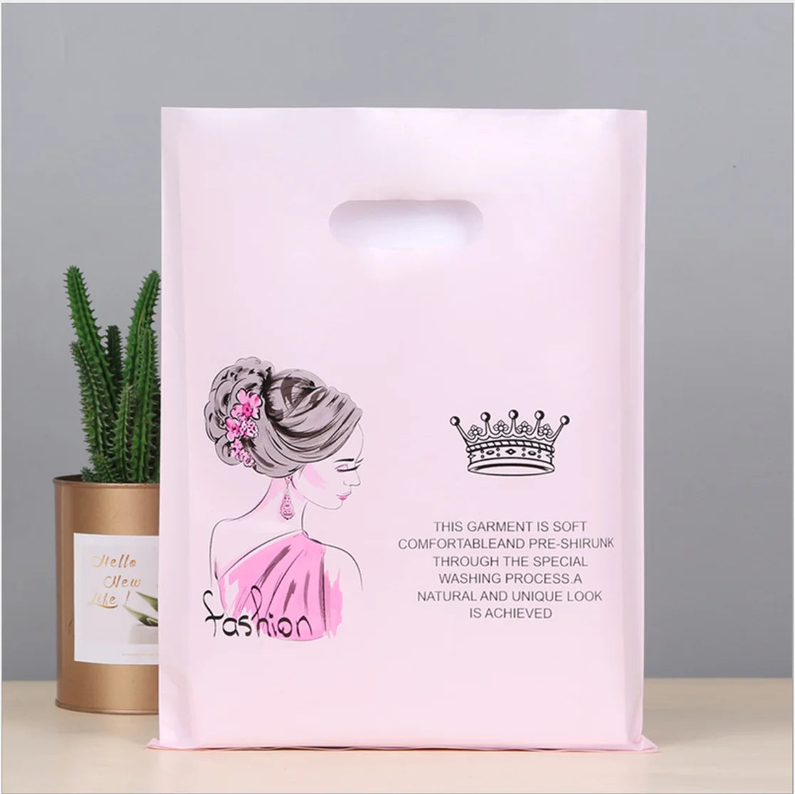 50pcs Multi Style Plastic Handle Bag 15*20cm Small Jewelry Packing Bag Party Favor Bags For Candy Cookie Gift Packaging Bag