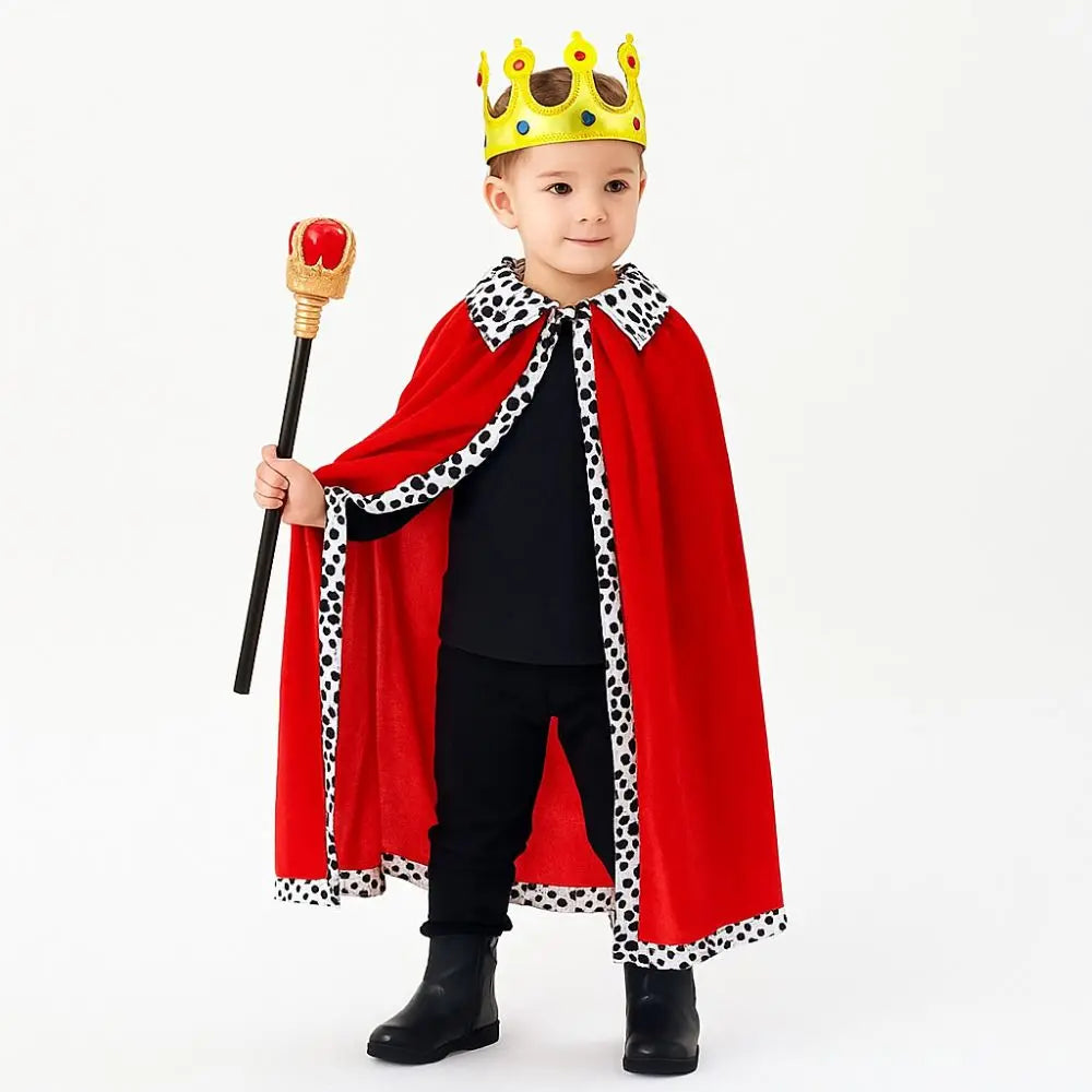 80/90/130/150cm Halloween King Cloak Red Velvet Dress Up Adult Kids Prince Robe Shawl Party Cosplay Costume