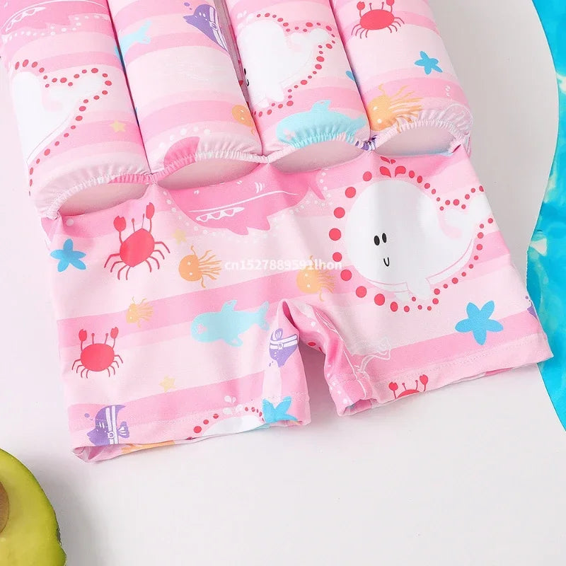 1-6T Children's Buoyancy Swimsuit Cartoon Swimwear Kid One-Piece Floating Rash Guards Bathing Clothes Boys Girls Swimming Suits
