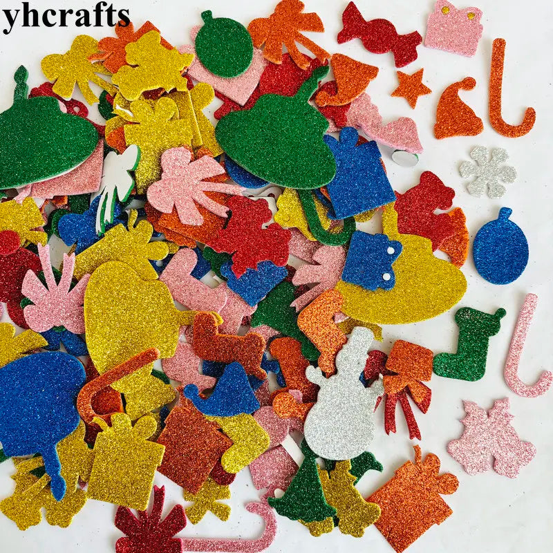 100PCS glitter snowflake christmas tree foam stickers Xmas handwork Kids diy toys Early learning educational toys OEM