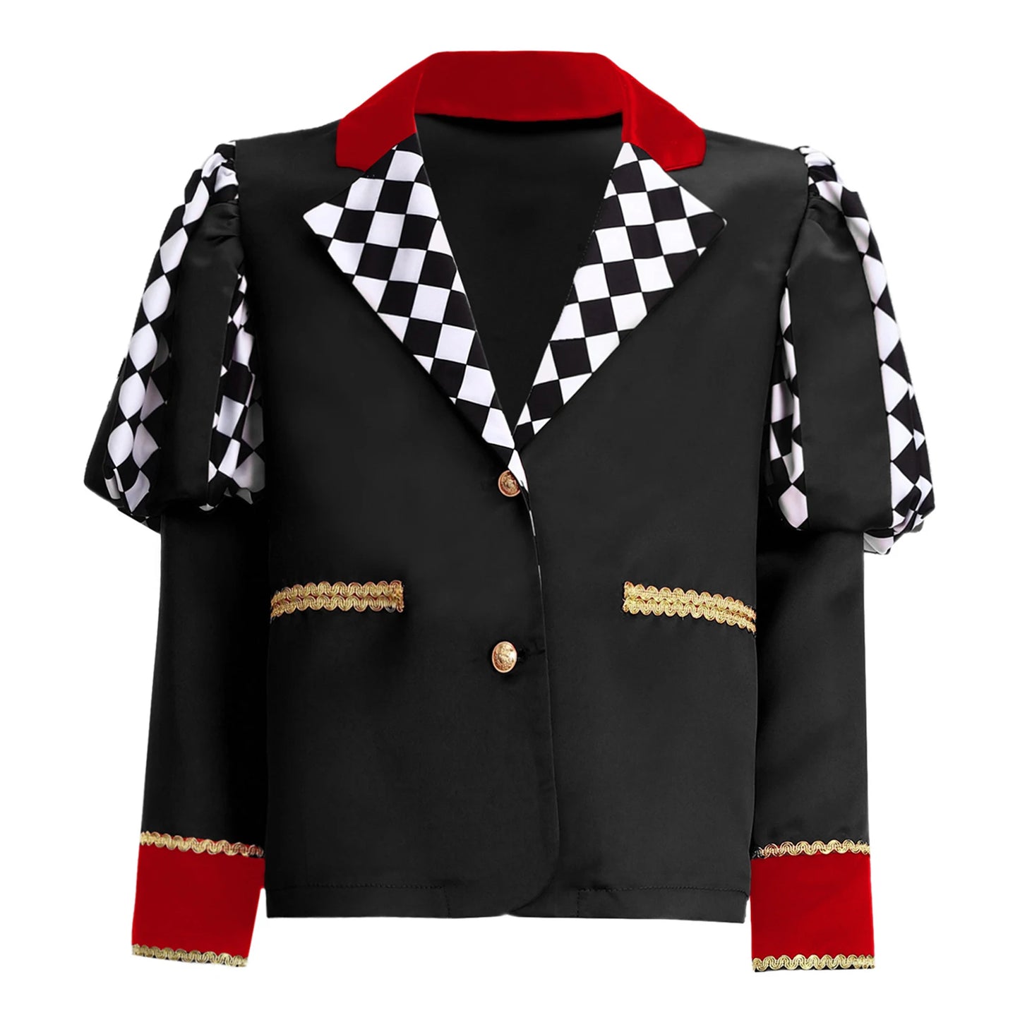 Kids Girls Queen Circus Cosplay Costumes Gold Webbing Puff Sleeve Front Buttons Halloween Carnival Themed Party Coat Outwear