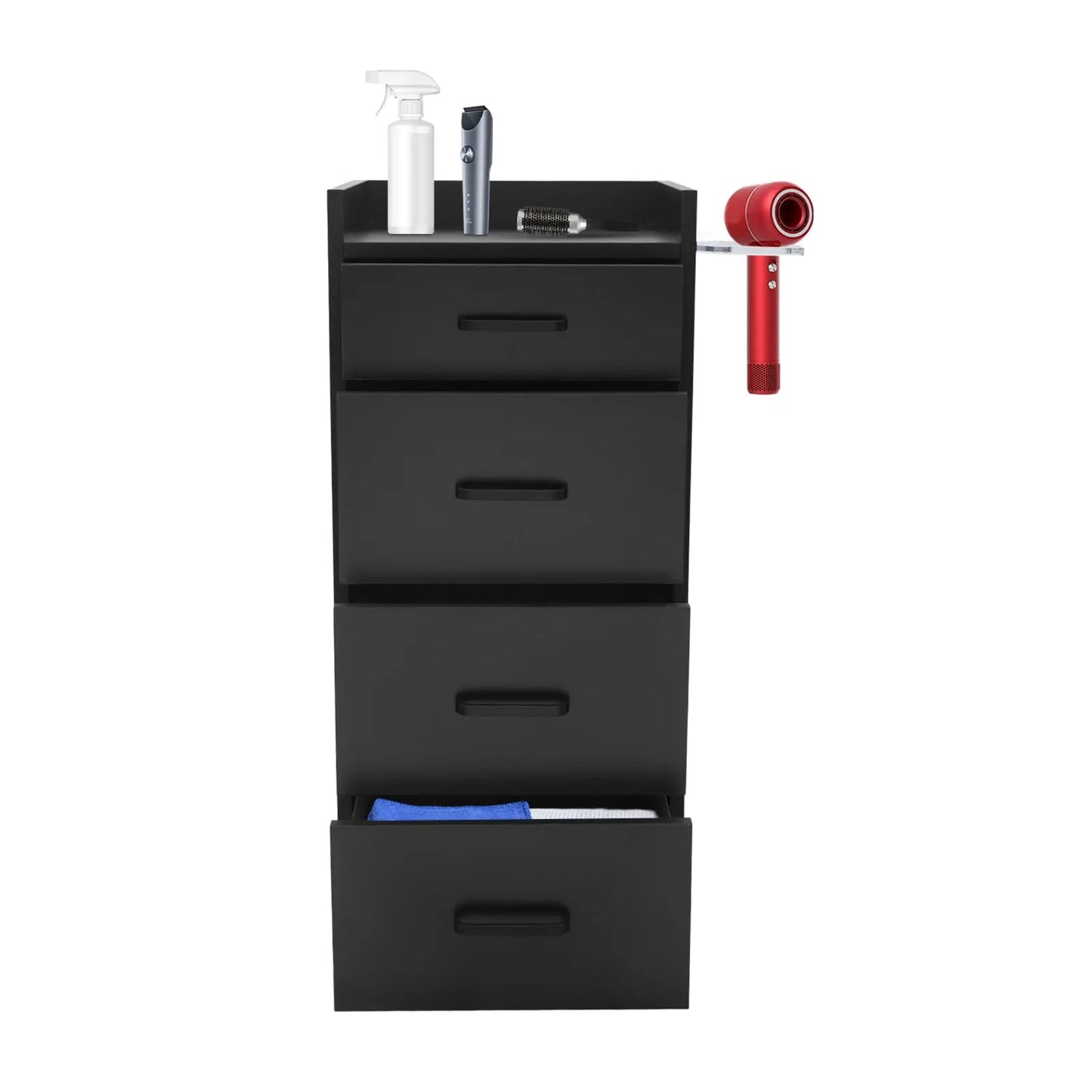 Salon Trolley Cart,4 Drawers Rolling Cart with Wheels,Wooden Hair Salon Storage Cabinet Utility Trolley with Hair Dryer Holder,S