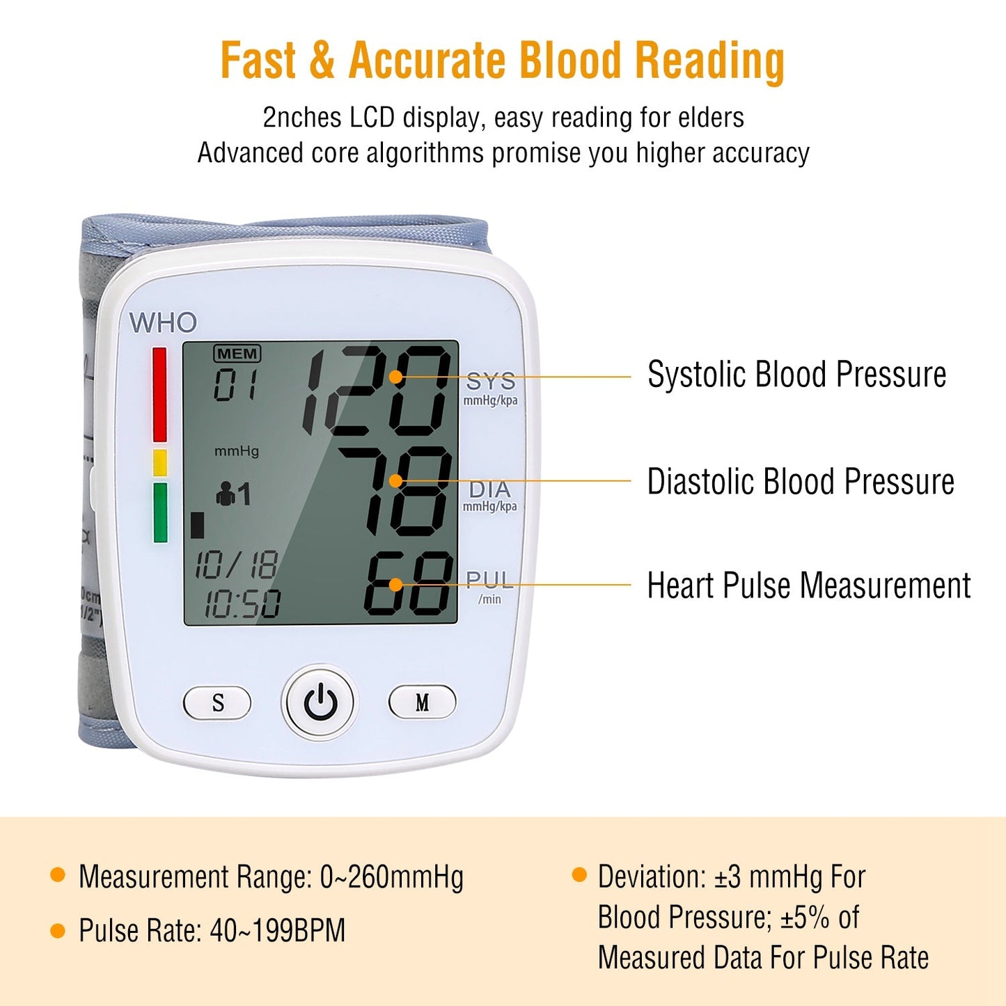 1Pc Blood Pressure Monitor Wrist Digital High Blood Pressure Cuff