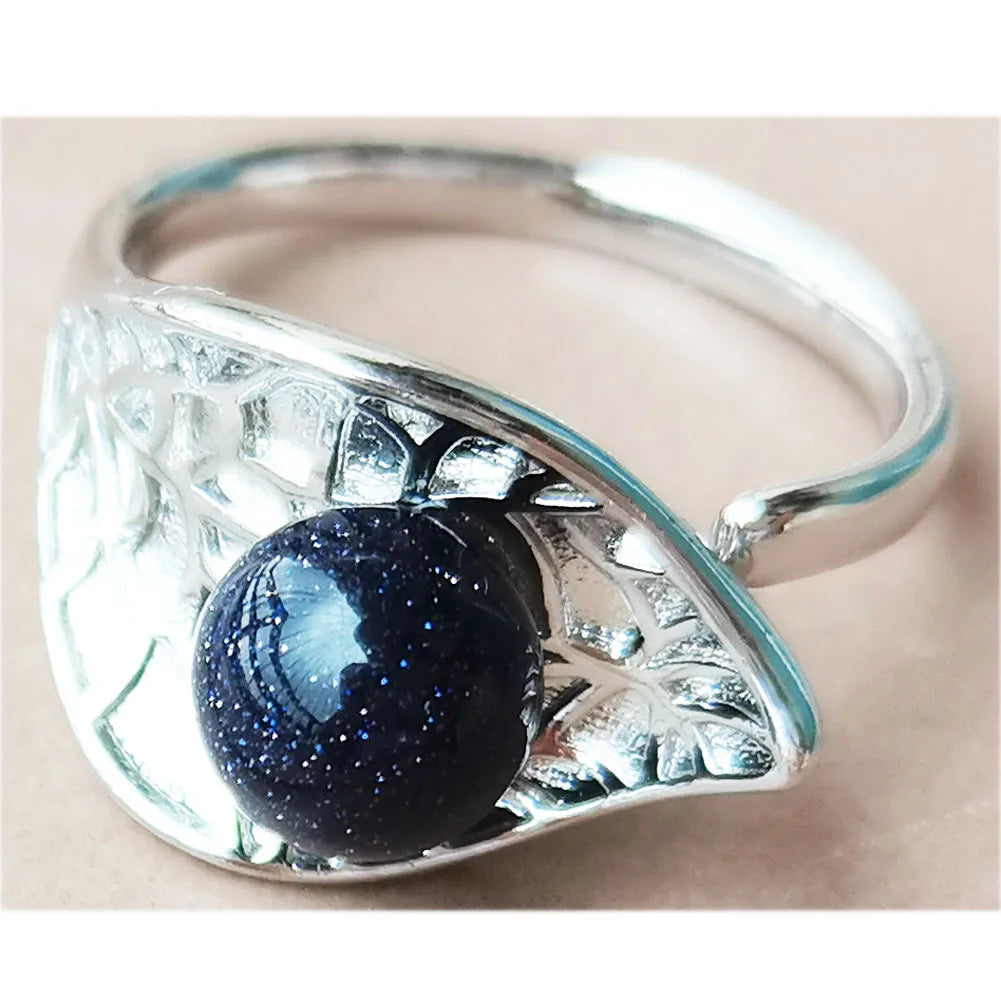 Jaspe Howlite Crystal Aventurine Tiger Eye Blue Sand Carnelian Malachite Lapis Lazuli Howlite Goldstone Leaf Bead Ring  PWB921