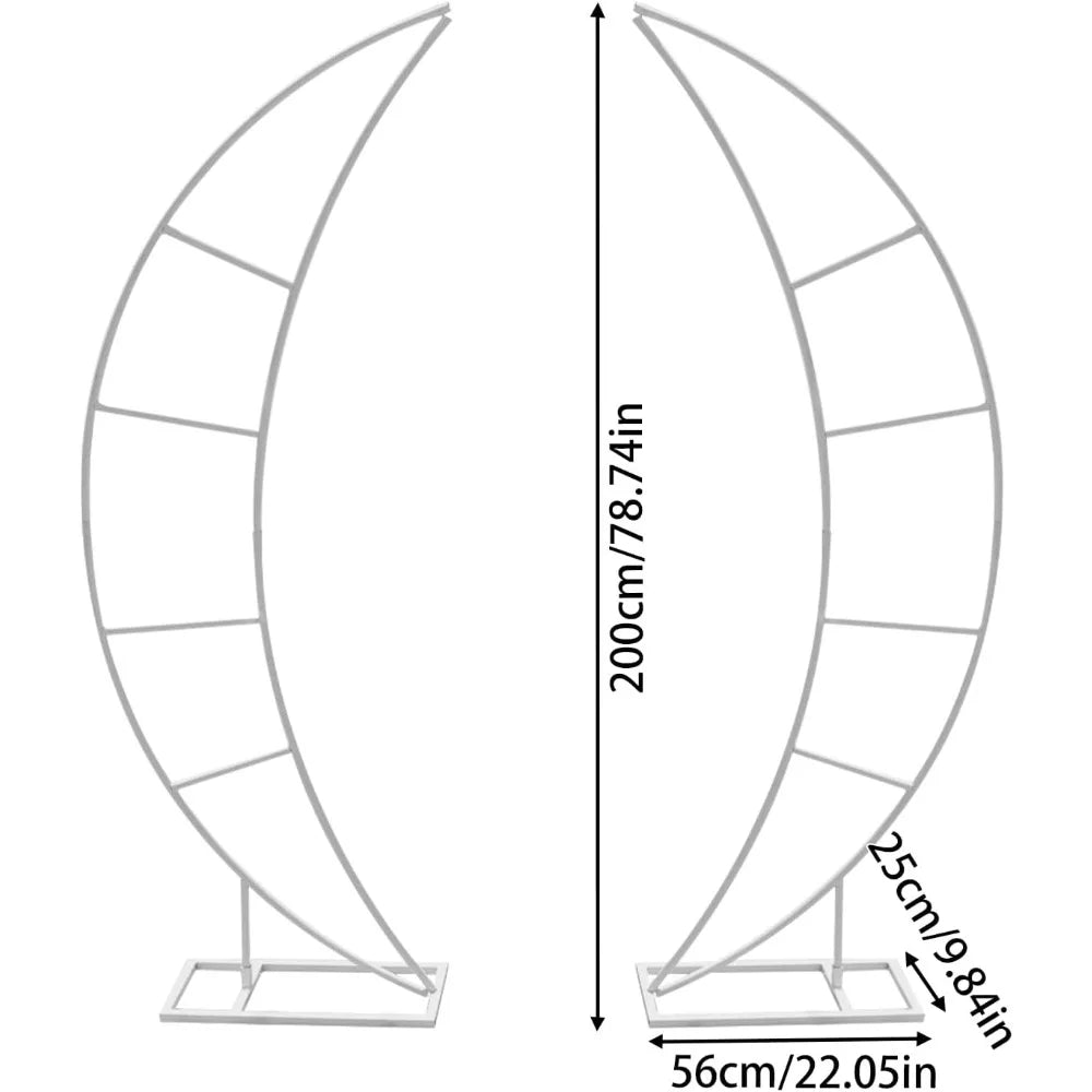 2PCS Metal Wedding Arch Backdrop Stand, 6.56FT Crescent Moon White Wedding Arch Balloon Holder Floral Stand for Baby Shower Anni