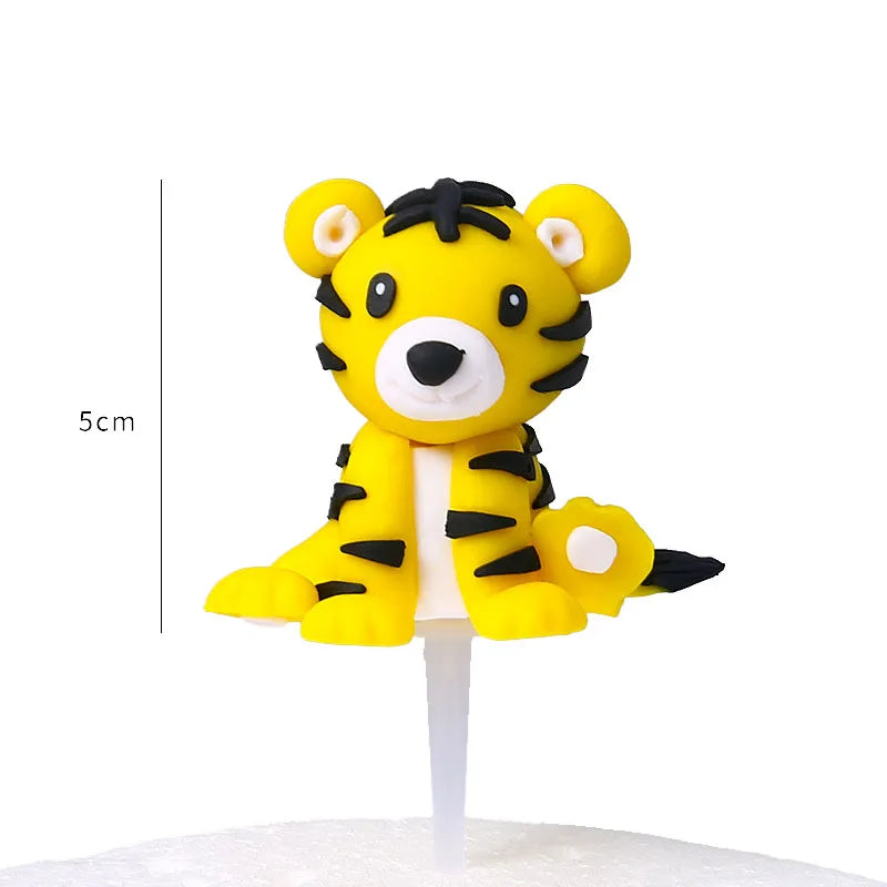 1pcs Jungle Party Cake Topper Safari Animals Figures Toys Picks Wild Jungle Animals Theme Baby Shower Happy Birthday Cake Decor