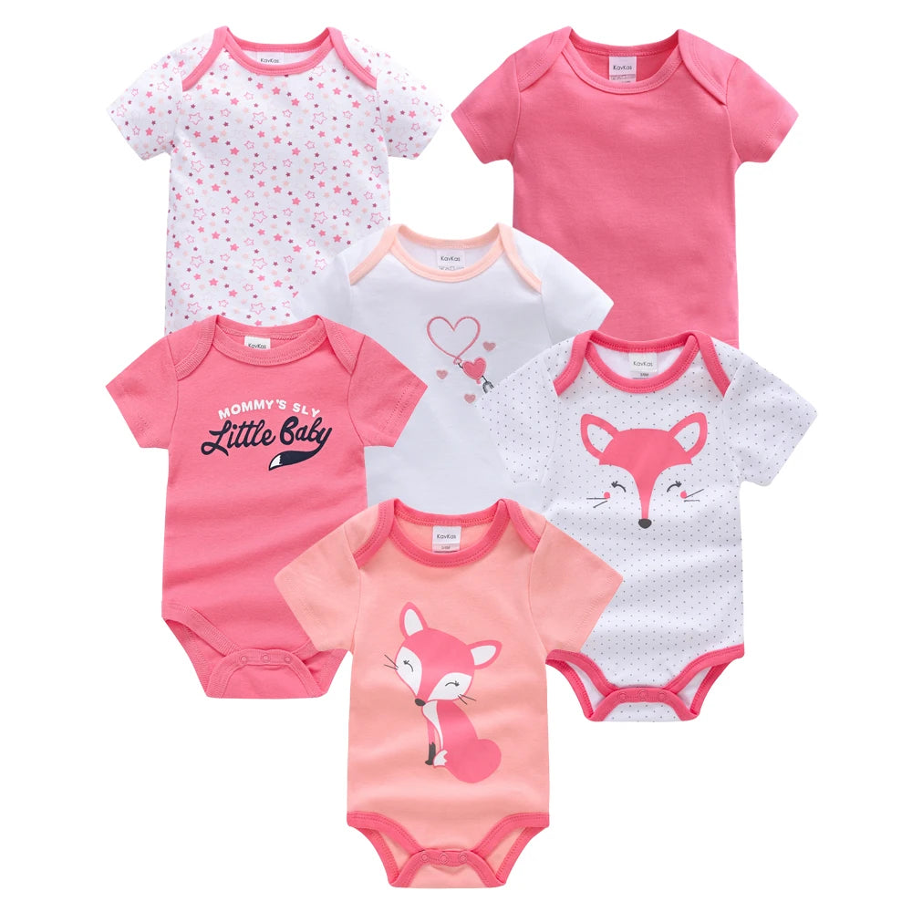Kavkas 3 Pcs 6 Pcs Baby Boy Bodysuit 0-12 Months Short Sleeve Summer Monster Print Newborn Cotton Clothes