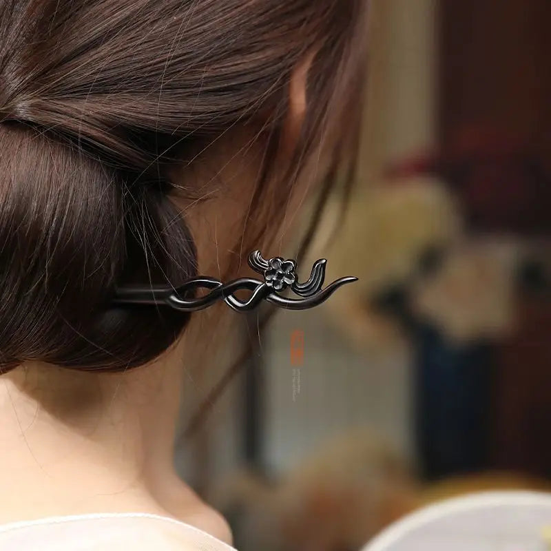 Chinese Style Hair Stick Minimalist Sandalwood Sculpture Flower Hairpin Forks Vintage Hanfu Cheongsam Decor Hair Bun Jewelry