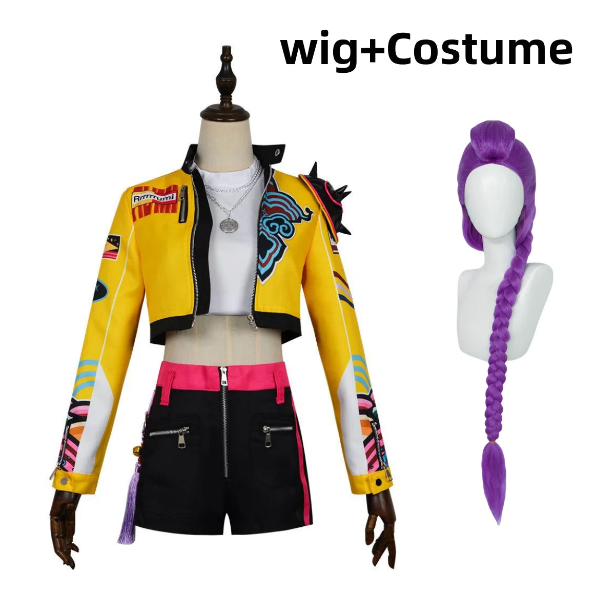 2025 New Anime Rumi Cosplay Costume Hunters Stage Clothing Yellow Coat Shorts Uniform Wig Woman Sexy Carnival Halloween Suit