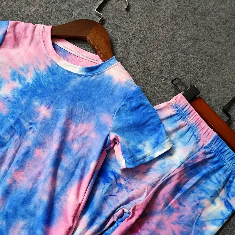 Baby Girls T shirts and Long Pants Suits Summer Tie Dye Print  Kids Girls Tops V-neck T Shirt Children Slim Sport Clothes Set
