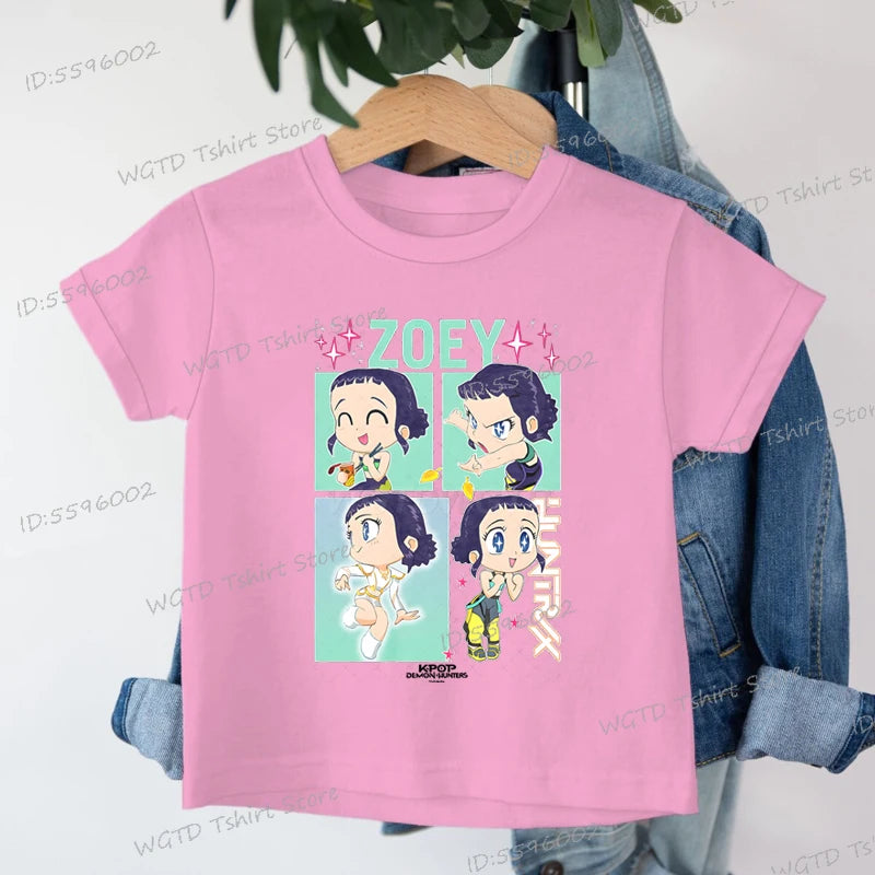 KPop Demon Hunters Zoey Printed T-shirt Kids New Cartoon Soft Cotton Baby Girls T Shirt Tops K-Pop Cotton Toddler Girl Clothes