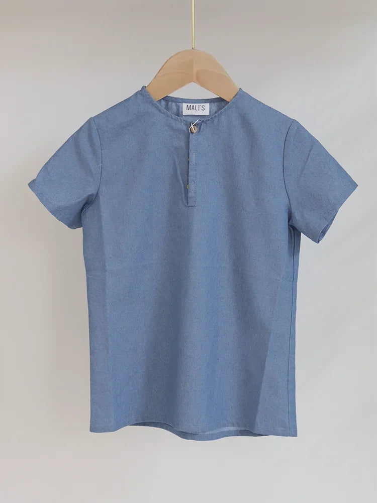 Malis 2024 Weekday Kids Denim Clothes Girls V Neck Long Dress Baby Denim Sets Boys Short Sleeve Shirt Outfits