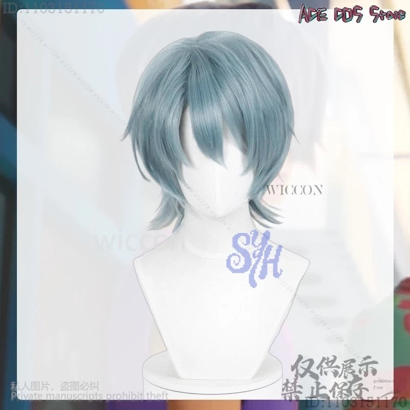 Anime Movie Demon Saja Boy Cosplay Mystery Purple-gray Wigs Curling Hair Accessories Synthetic Short Straight Hair Halloween Cos