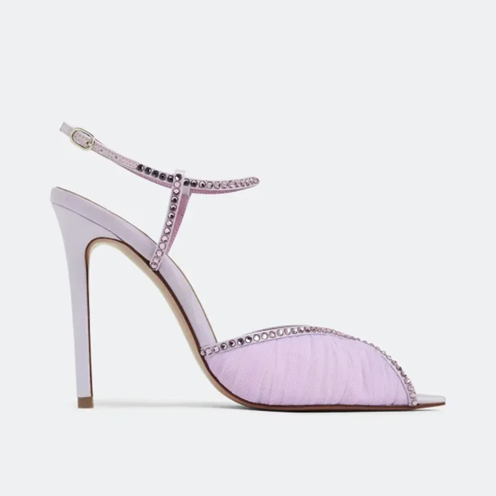 Crystal Peep Toe Ankle Buckle Strap Sandals Sexy Pointed Toe Oversize 46 Shallow New Arrials Fashion Women Modern Shoes