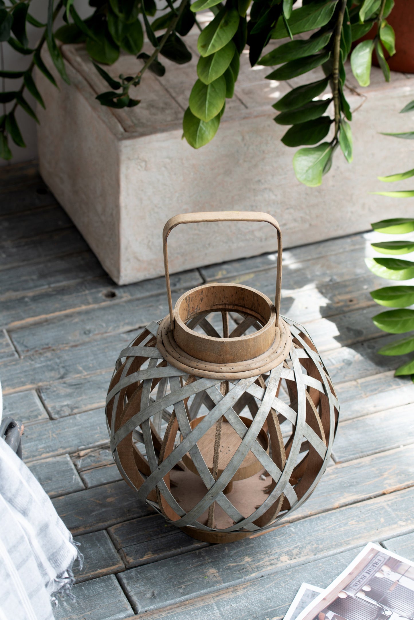 Silver Iron Cage Garden Lantern with Glass Votive Holder, 12.8 in