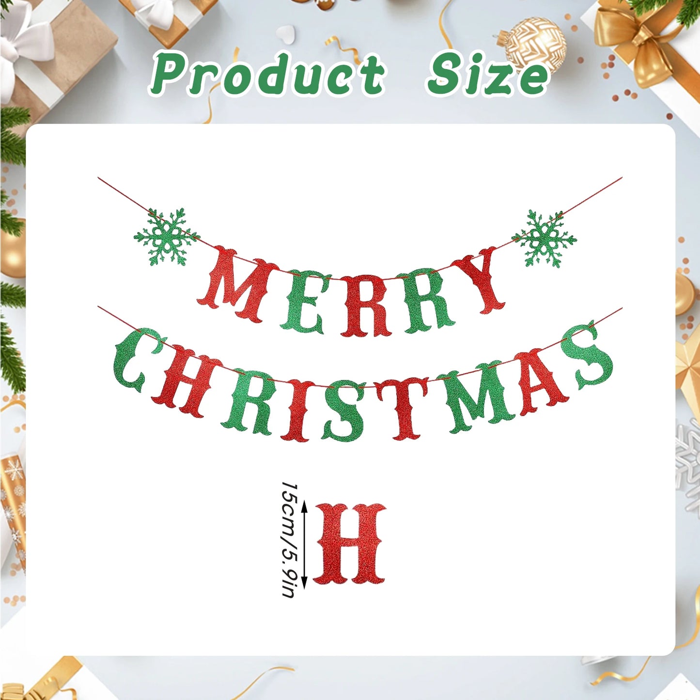 Red and Green Merry Christmas Banner Merry Christmas Sign Garland, Christmas Party Banner Merry Xmas Banner for Christmas Party