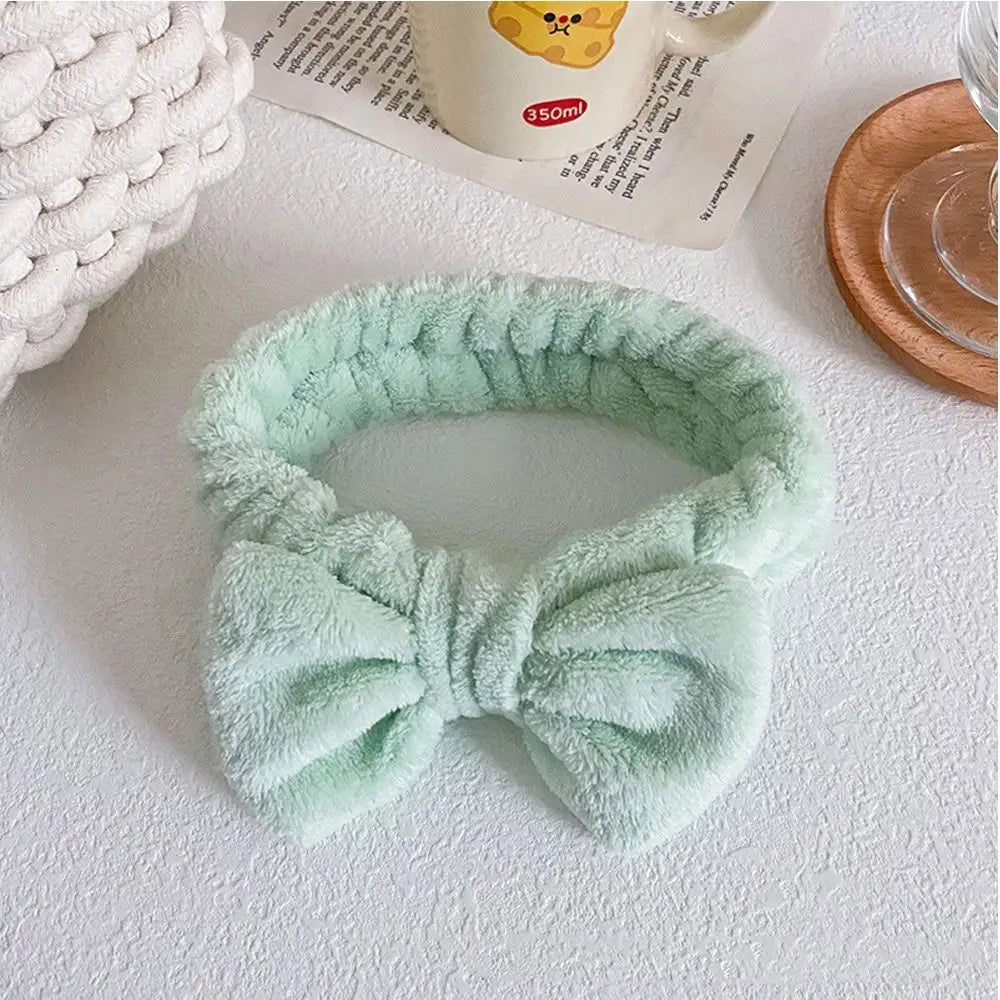 Beauty Coral Fleece Hair Band Soft Bow Fluffy Bowknot Shower Headband Knot Cosmetic Headbands Women