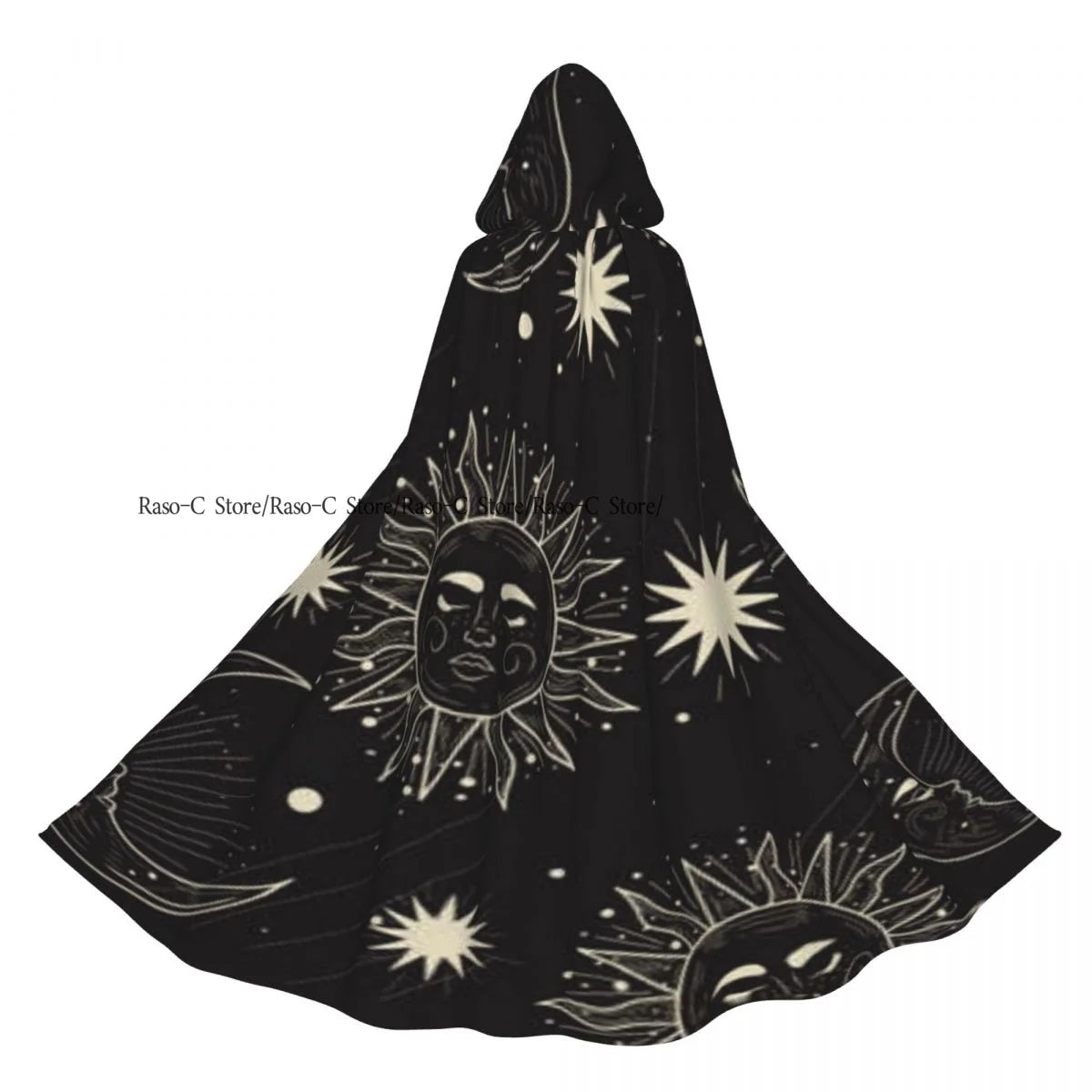 Tarot Card Gothic Pattern Hooded Cloak Polyester Unisex Witch Cape Costume Accessory