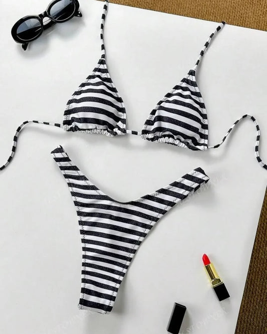 2025 New Beach Vacation Fashion Personality ins Style Bikini Suit Y2K Sexy Hot Girls Striped Printed Triangle Lingerie Underwear