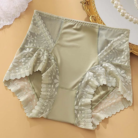 Satin Women Silk Panties High Waist Lingeries Plus Size Briefs Tummy Control Underwear Traceless Ice Silk Lace Underpants Lady