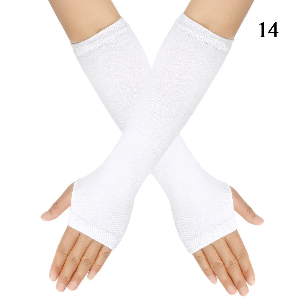 Macaroon Color Striped Long Sleeves Fashion Punk Long Fingerless Gloves For Women Men Outdoor Christmas Ornament  Arm Warmer