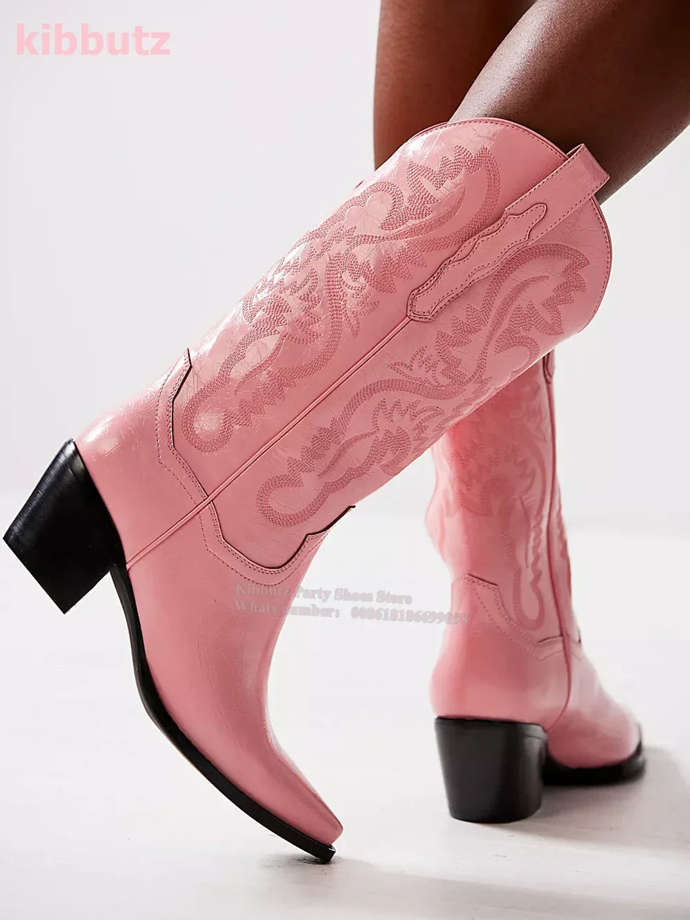 Cowboy Knee-High Boots Pointed Toe Strange Style Leather Solid Slip-On Fashion Luxury Concise Novelty Sexy Super High Shoes New