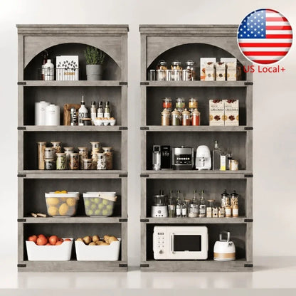 68.7 Tall Farmhouse Arched Bookcase, 5-Tier Vintage Wood Bookshelf, Rustic Arch Display Storage Cabinet for Living Room, Home O
