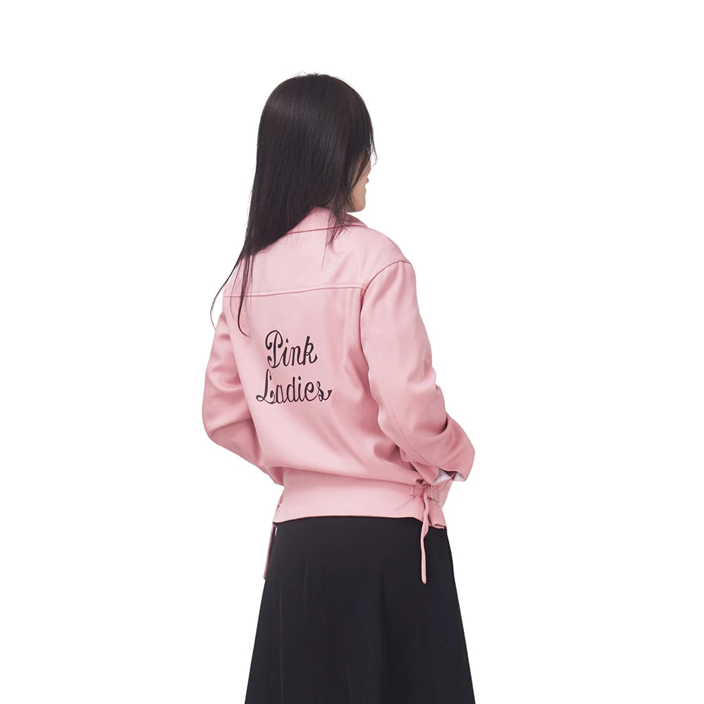 Grease Rise Of The Pink Ladies Cosplay Costume Jane Nancy Olivia Cynthia Cosplay Pink Coat Women Zipper Jacket Halloween Clothes