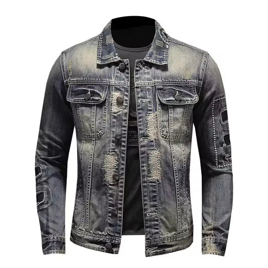 Spring  Autumn New Fashion Trend Ripped Vintage Jeans Jacket Men's Casual Loose Comfortable High Quality Denim Coat