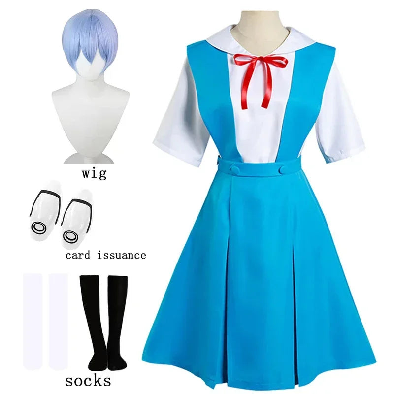 Rei Ayanami Cosplay Costume Asuka Langley Soryu Cosplay Girl Women School Uniform Dresses Wig Hair Clips Halloween Loli Clothing