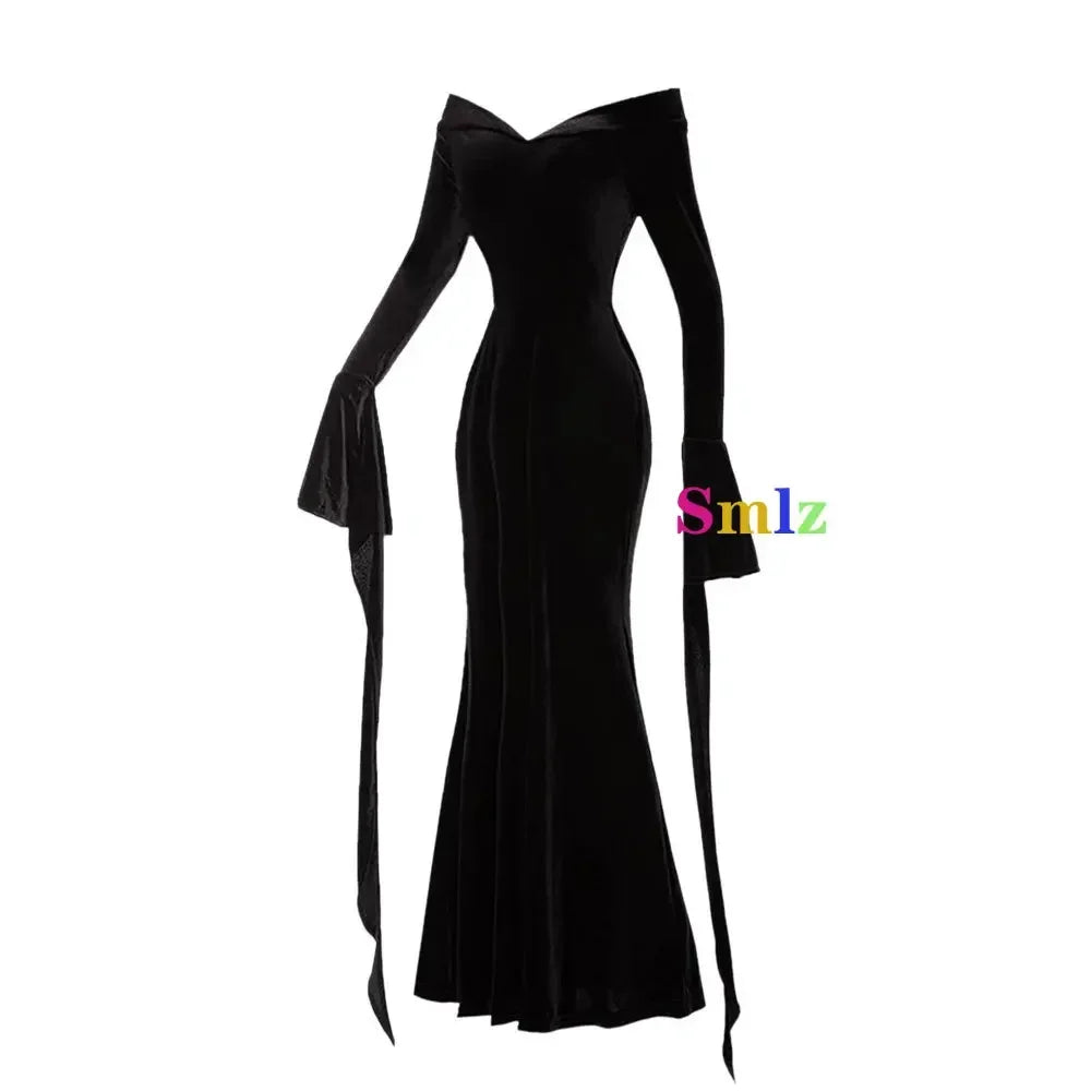 2025 New Gomez Addams Cosplay Anime Morticia Costume Dress Halloween Carnival Outfit Adult Kid Coat Shirt Pant Tie Suit Par☆☆☆aa
