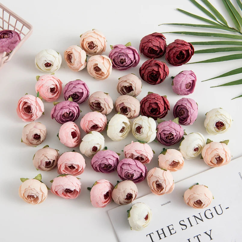 50/100PCS Artificial Flowers Silk Tea Roses Bud Diy Gifts Candy Box Christmas Decorations for Home Garden Wedding Accessories