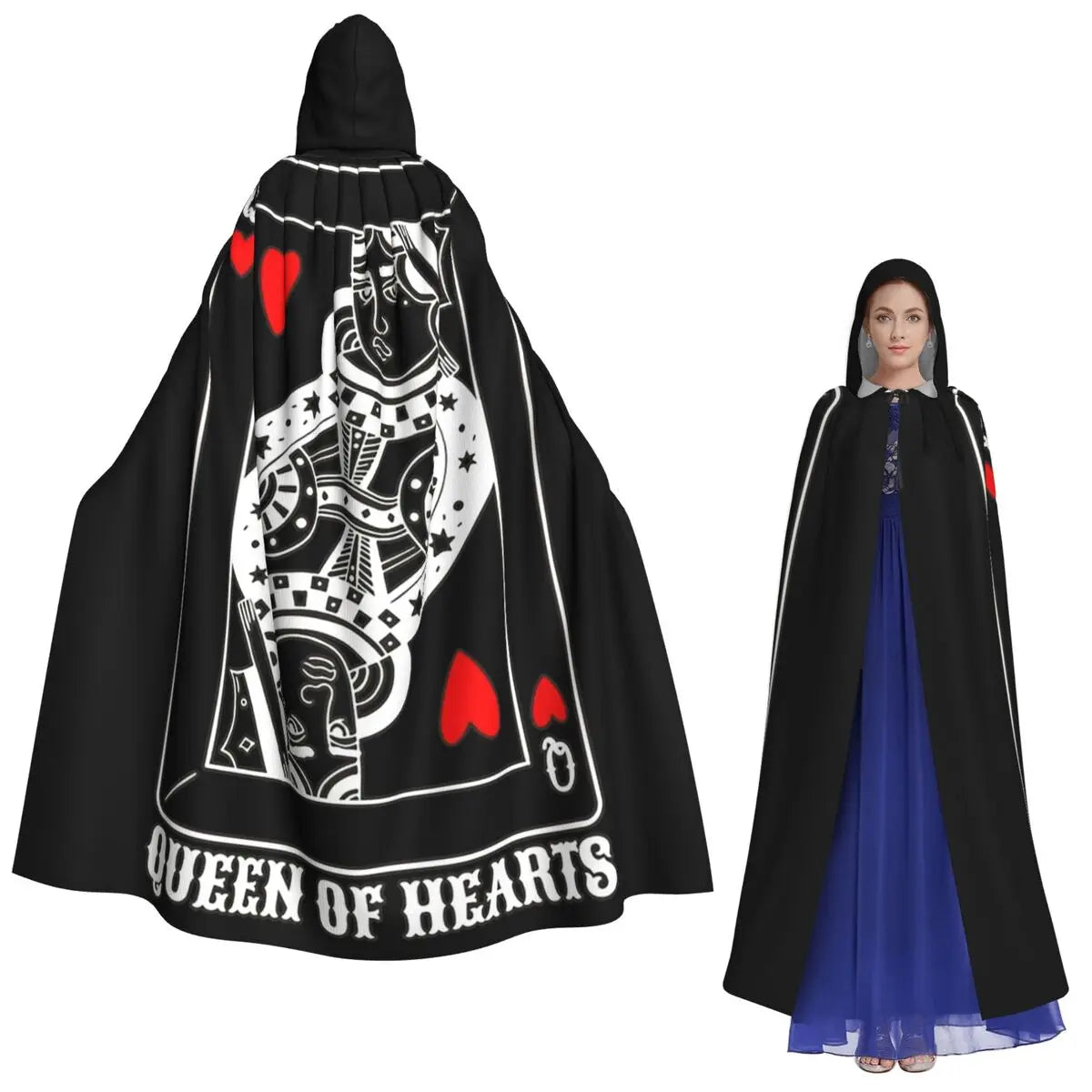 Queen Of Hearts Halloween Design Idea Card Lover Fun Lazy Halloween Long Hooded Cloak Witch Medieval Costume Cosplay Cape