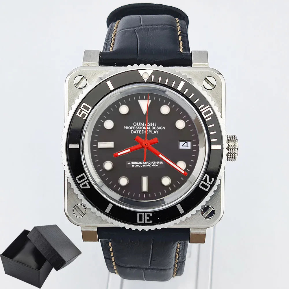 Fashionable square men's watch NH35  Luxury sports automatic movement Sapphire glass water-resistant 10ATM cowhide strap watches