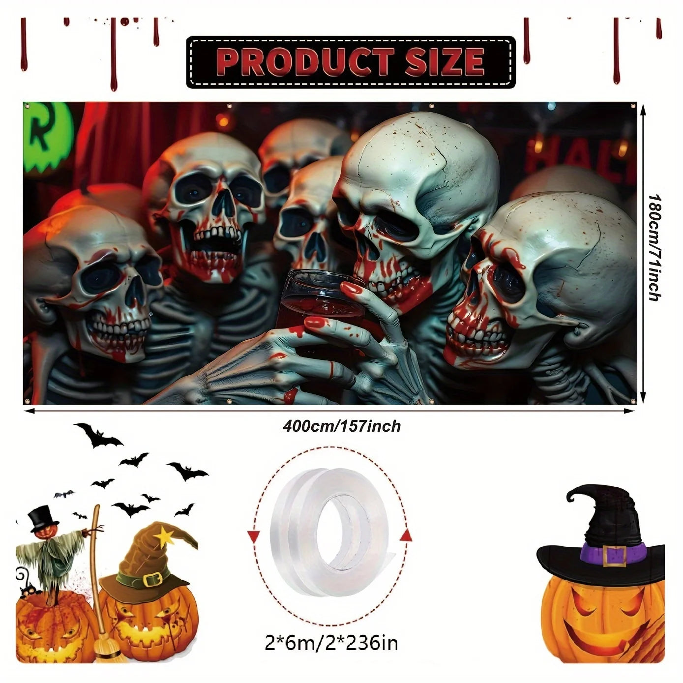 Large outdoor polyester decoration, skull blood-grabbing cup scene, suitable for the festival photo props of the tailmen sect