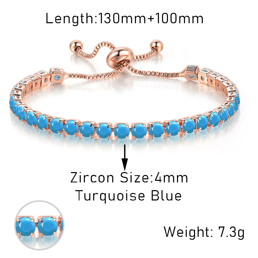 Adjustable Tennis Bracelet For Women Christmas Gift 4*4mm Rainbow Zircon Rose Gold Color Women's Bracelet Jewelry H056