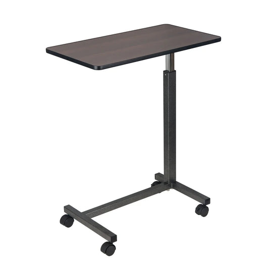 Non-Tilt Overbed Table Adjustable Height Locking H-Style Base Swivel Casters Textured Surface Lightweight Easy Mobility