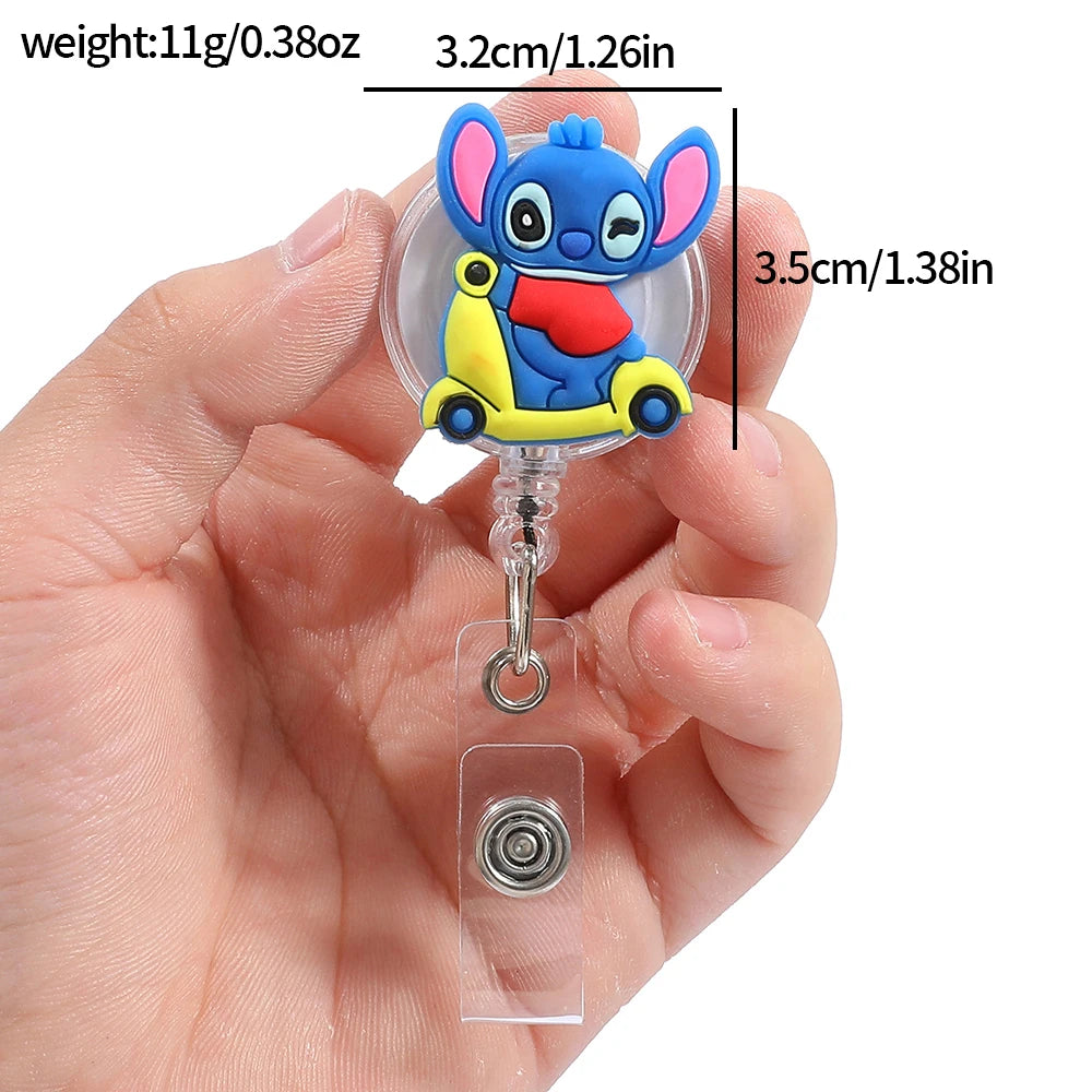 Disney anime Stitch acrylic retractable nurse badge scroll, doctor teacher student ID holder keychain lanyard