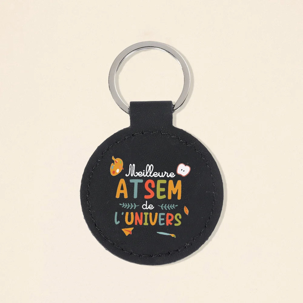 Super Atsem Maitre Maitresse Print Keychain Leather Circle Keyring Teacher Life Key Chain Teacher's Day Thanks Gift for Teacher