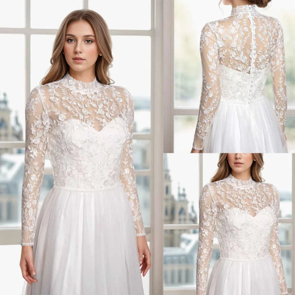 Simple Bridal Wraps Wedding Jackets Floral Lace Appliques High Neck Jacket Shawl Coats Bridal Accessories Wedding & Events