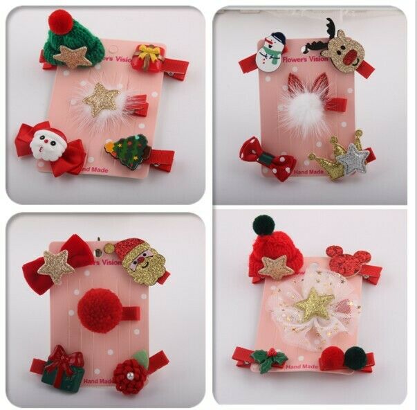 5 PCS Christmas Mini Santa Hat Hair Clips For